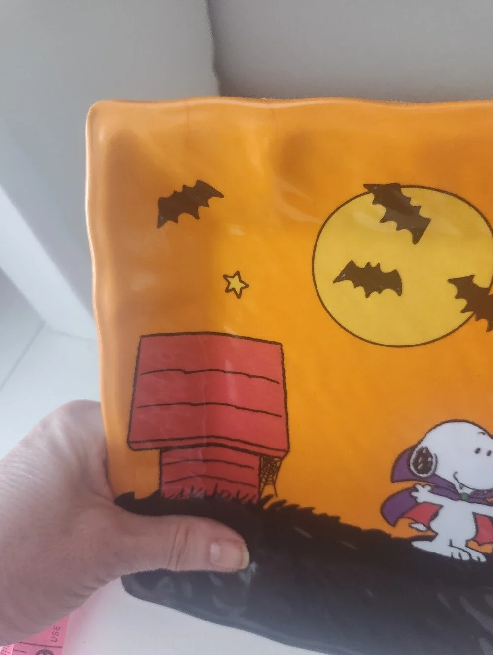 Peanuts Halloween Trick-or-Treat Table Plastic Platter - Orange & Black 19 X 8in